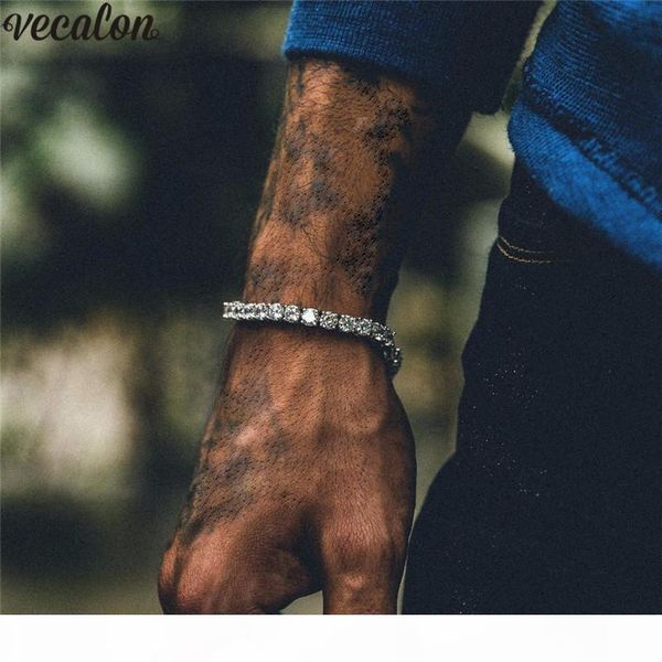 

vecalon теннис браслет 8мм алмазный белый желтое золото заполнены свадебные браслеты для женщин мужчины hiphop партии ювелирных изделий пода, Black