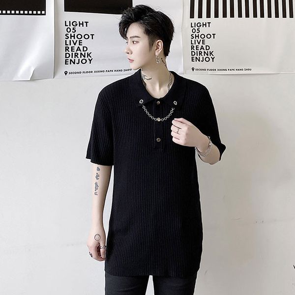 

мужчины белый черный тонкий вязание металлический кулон тройники рубашка мужской лето япония корея уличная винтажная мода slim fit футболка, White;black