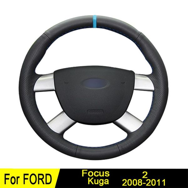 

black leather hand-stitched car steering wheel cover for kuga 2008-2011 focus 2