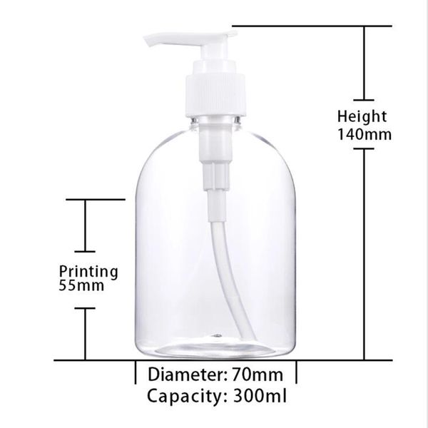 Venda quente 300ml 500ml PET Limpar plástico vazio Shampoo Shower Gel Hand Sanitizer garrafas de bomba de pressão 2000pcs / lot