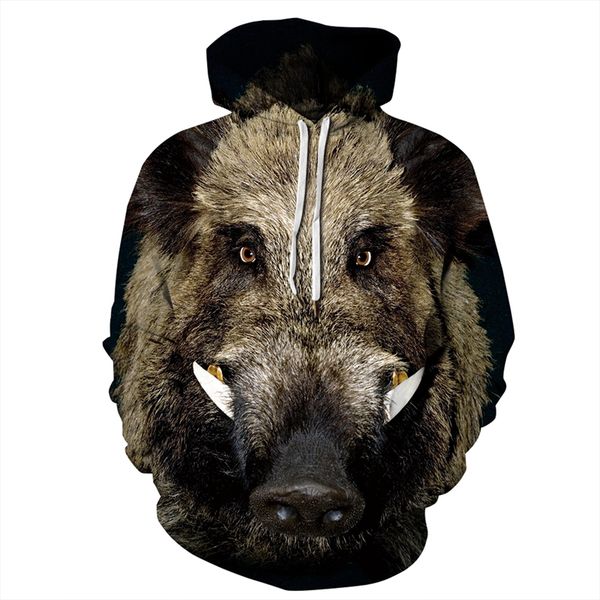 

eu size fashion wild boar hoodies men women thin autumn pullover long sleeve sweatshirts hip hop 3d tracksuit, Black