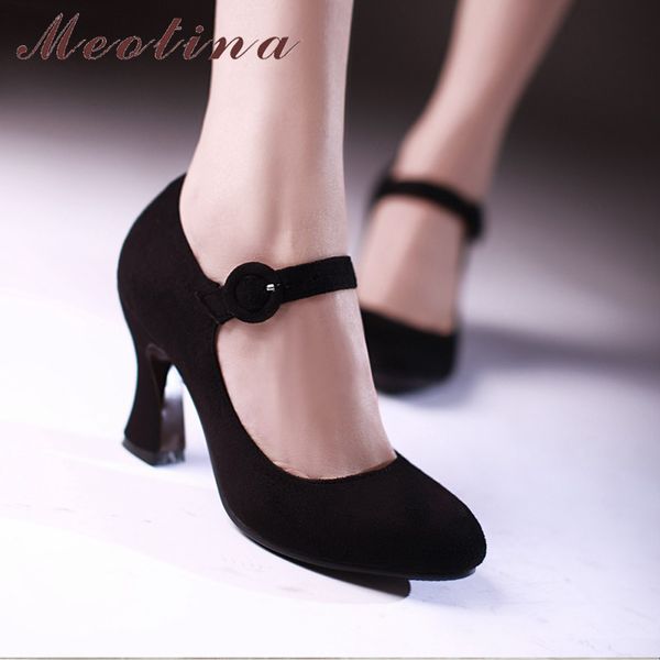 

meotina women shoes mary jane pumps thick high heels shoes 2019 spring round toe casual shoes autumn plain black red size 34-39