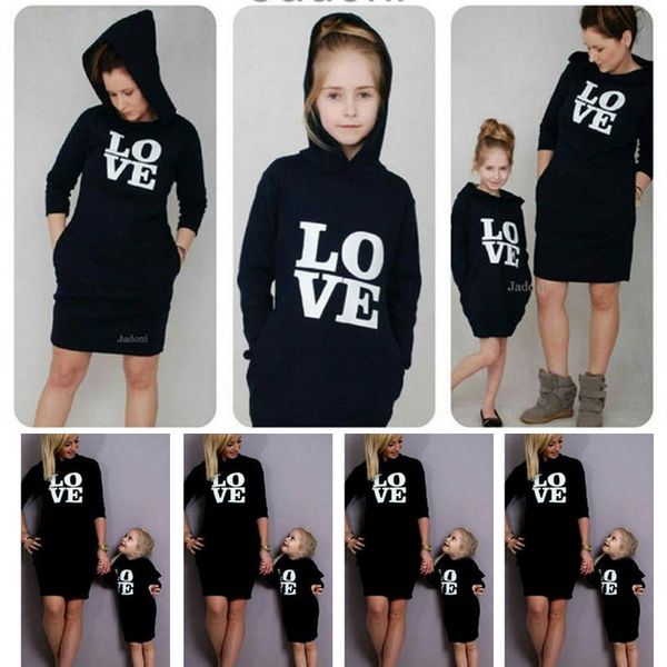 

family matching women kids hoodies winter pocket jumper long sleeve hoody dress, Blue