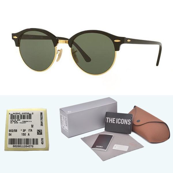 

High Quality Brand designer Round Sunglasses Men Women Sun glasses Plank Frame Flash Mirror Glass Lens with Retail box and label