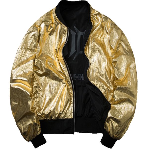 

men fashion hip hop jacket baseball reflective streetwear punk style double sides zipper jackets coat plus size, Black;brown