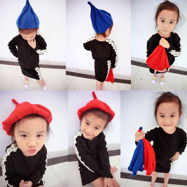 

2019 new simple casquette beanie bonnet knitted beanies cute winter hat for child kids fashion skullies warm hat for girls pumpkin 48-52 cm, Blue;gray