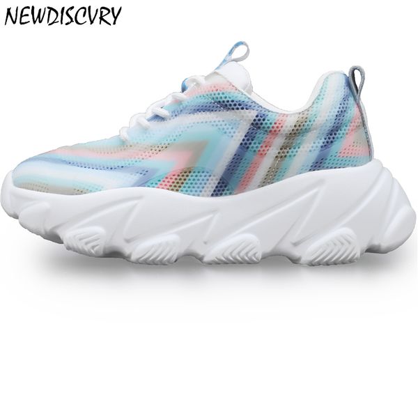 

newdiscvry mesh breathable women's platform sneaker chunky shoes women 2019 summer thick sole womantrainers ladies dad footwear, Black