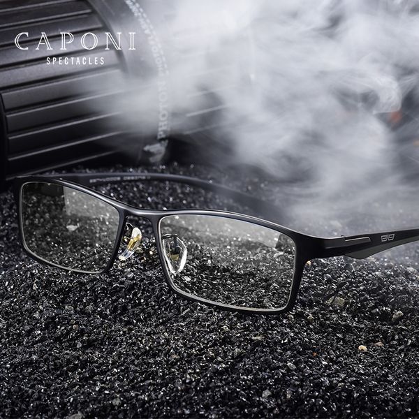 

caponi brand titanium eyeglasses frame for men clear lens flexible tr90 temples eyewear square full rim frame glasses j9064, Black