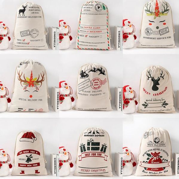 

xmas santa bags santa sack drawstring bag canvas candy bags for kids gifts christmas ornament xmas party decoration 50*70cm lxl711q