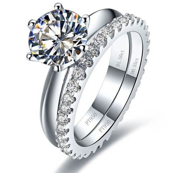 

pure silver 2 carat round sona simulated diamant wedding s925 ring band sets silver 925 ring bands propose pairs (bb, Slivery;golden