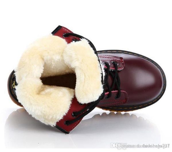 

women boots patent doc martens leather fur cotton martin boots muffin thick-soled fashion ladies non-slip winter warm half boot 35-40, Black