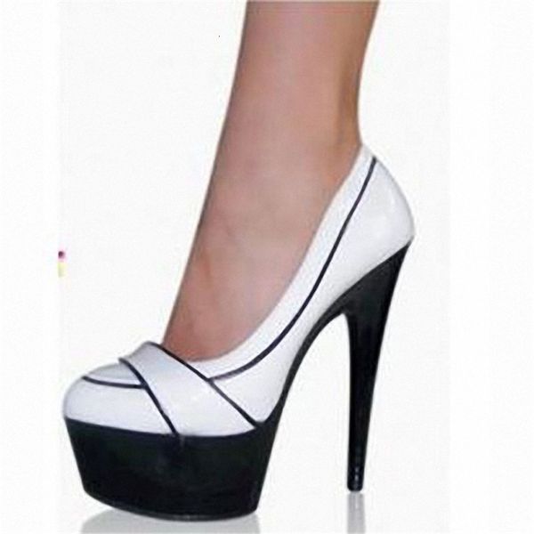 

exotic dancer women shoes 15 cm super high heel white with black platform mules pointed toe woman pumps stage show shoe