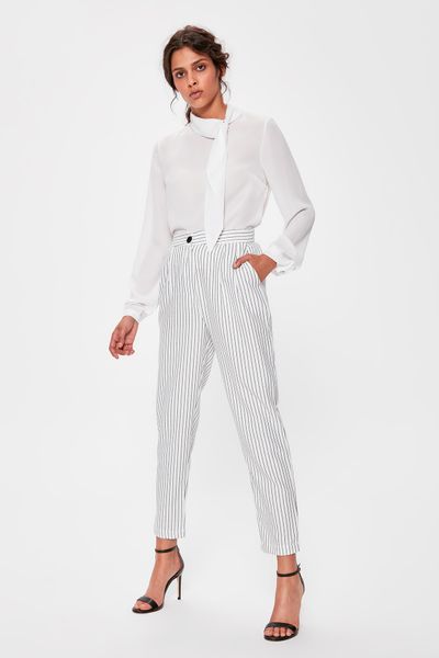 

trendyol white striped pants twoaw20pl0102, Black;white
