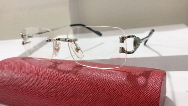 

wholesale- eyeglass rimless frameslegs frame brand designer glasses with case and box, Silver