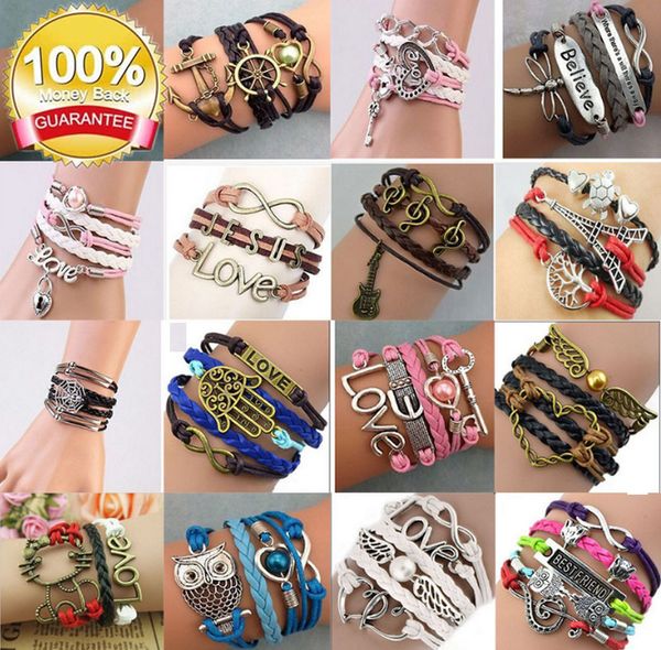 

кожаные браслеты бесконечность браслеты diy шарма античная перекрестные продажи горячих 37 стилей моды кожа мультиплеер браслеты acc004, Golden;silver