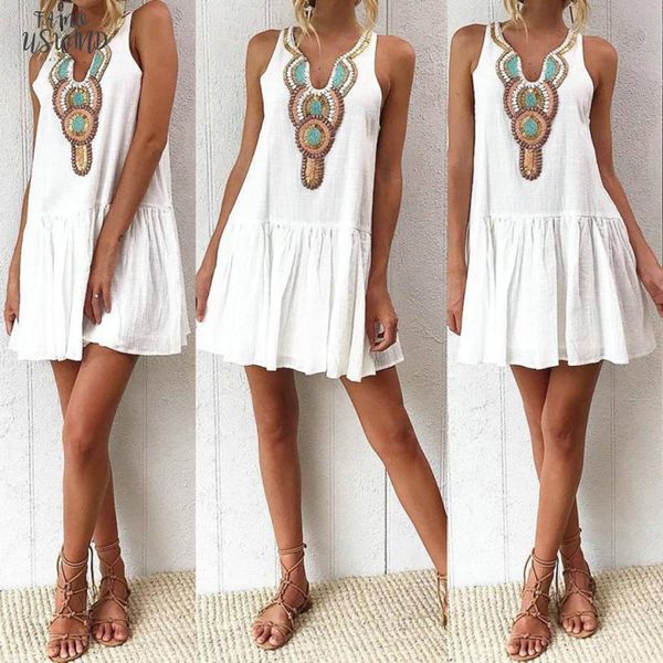 

dress new girl fashion summer print dress evening party beach sleeveless mini dress women ap24, Black;gray