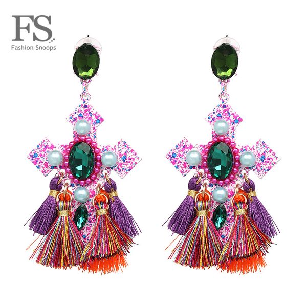 

fashionsnoops new ethnic handmade fringed drop earring tassel earrings crystal large rhinestone long brinco ear oorbellen, Silver