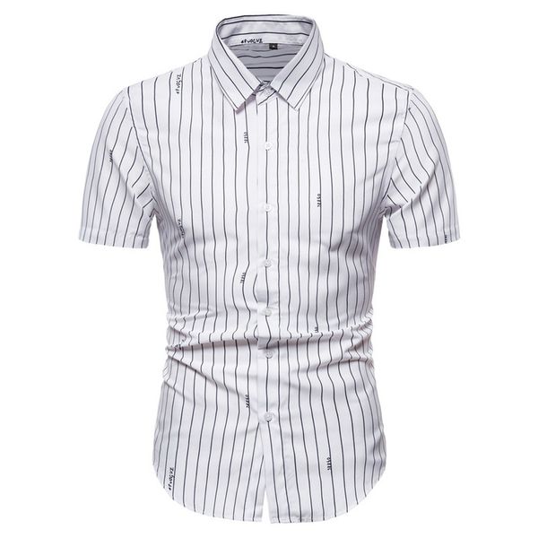 

white striped shirt men business casual chemise homme 2020 brand slim fit short sleeve mens dress shirts tuxedo shirt male xxxl, White;black