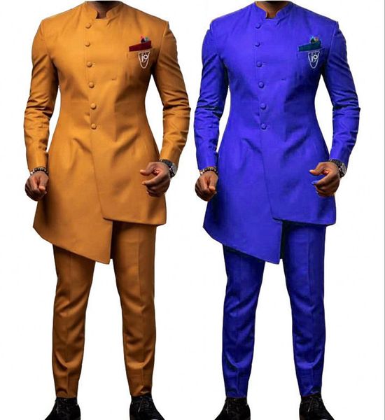 

custom made gold stand collar mens suits wedding groom suits prom suits slim fit two pieces jacket+pant high quality, Black;gray