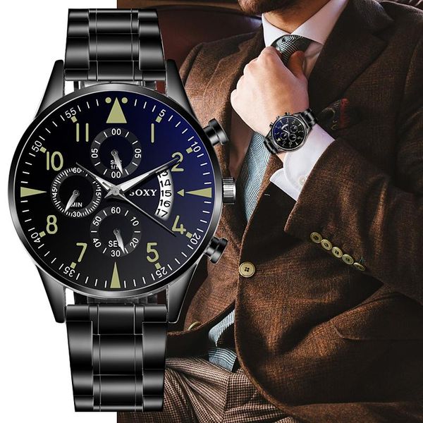 

soxy quartz wristwatch luminous men's watches classic calendar mens business steel watch relogio masculino popular saati hours, Slivery;brown