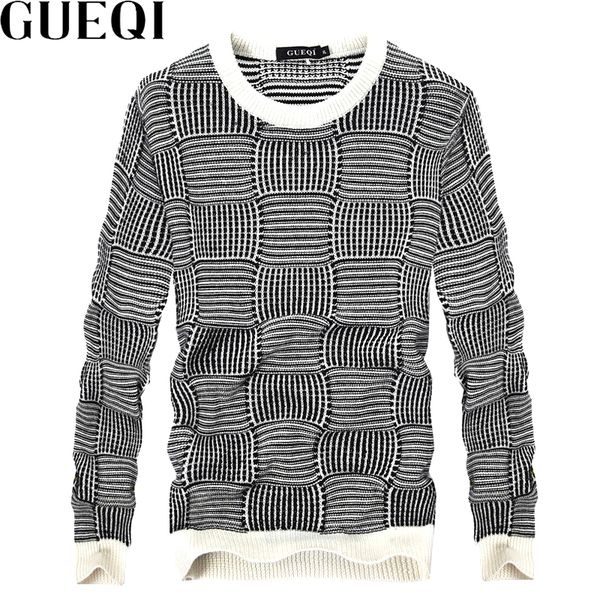 

gueqi men fashion striped sweaters size -2xl new patchwork design man casual plaid knitted pullovers, White;black
