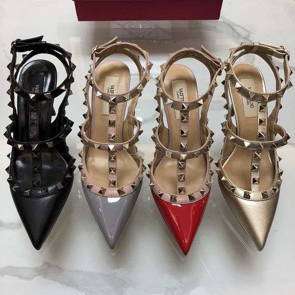

Casual Designer Sexy lady fashion Brand Women Fashion studded spikes point toe strappy high heels bride wedding shoes ty shoes