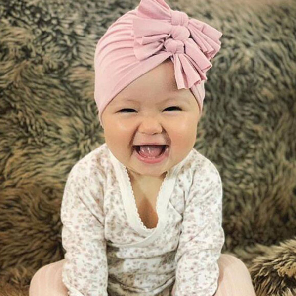 

pack of four new baby cap cotton soft knit pleats bow-knotshat for girls boys butterfly india hat kids children's caps four seasons, Yellow