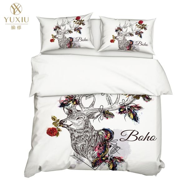 

yuxiu 3d printing animal moose flowers duvet covers black bedding set bed linen cover pillowcases king  full twin double