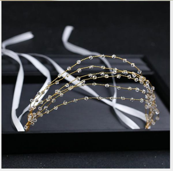 

golden hair hoop high-end crystal hair band handmade jewelry new european bride jewelry, Slivery;golden