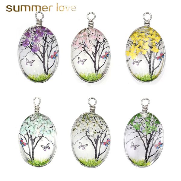 

designer creative dried flower pendant for earring necklace woman fashion glass oval ball pressed flower for diy jewelry making accessories, Bronze;silver