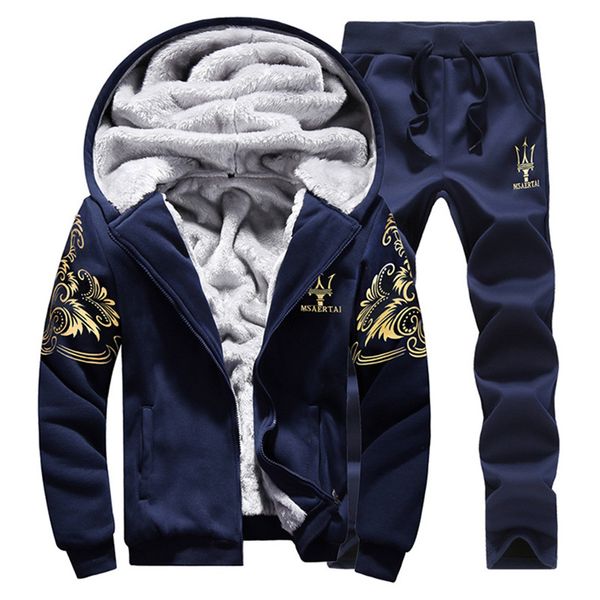 

новый зимний толстый мужской спортивный костюм спортивный костюм с капюшоном спортивная одежда молния кардиган с капюшоном + эластичные брюк, Gray