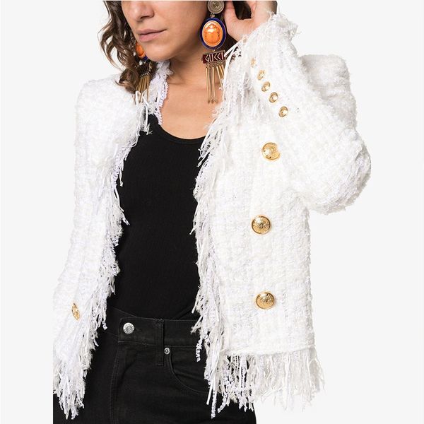 

s-xxl 2019 new fashion solid color woolen fabric tassel decorative gold button slim woman coat, Black;brown