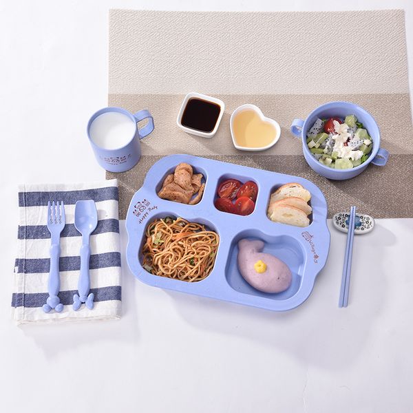 

environmentally friendly health wheat straw children's tableware 7-piece set children students breakfast dish kindergarten seper