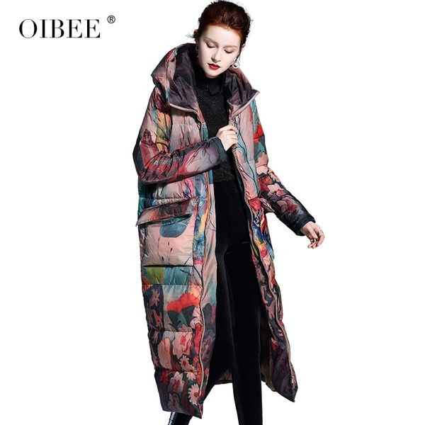 

oibee2018 winter new women's fashion hooded long down jacket loose thin large size warm jacket female, Black