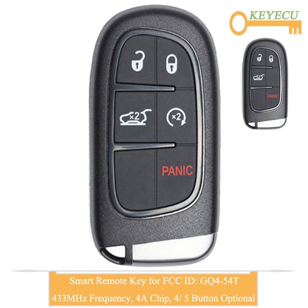 

keyecu smart remote fobik control car key for cherokee 2014 2015 2016 2017 2018 2019 fob 433mhz - 4a chip - fcc id: gq4-54t