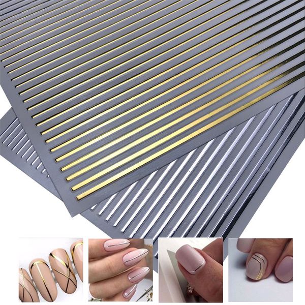 

3d nail sticker gold silver stripe lines nails stickers adhesive striping tape nail decoration sticker diy, Black