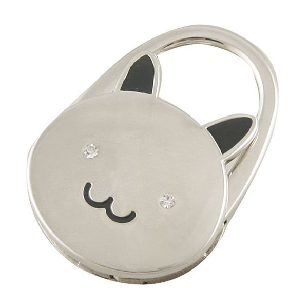 

black cat cartoon foldable silver tone handbag hook antislip rubber base