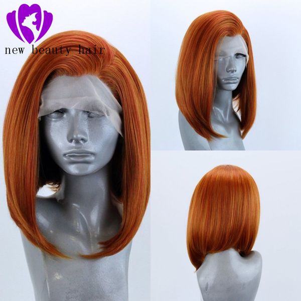 Stunning Prom Hairstyle Short Lace Front Simulation Human Hair Wigs Copper Red Orange Lace Frontal Synthetic Bob Wig For Black Women Lacewigs