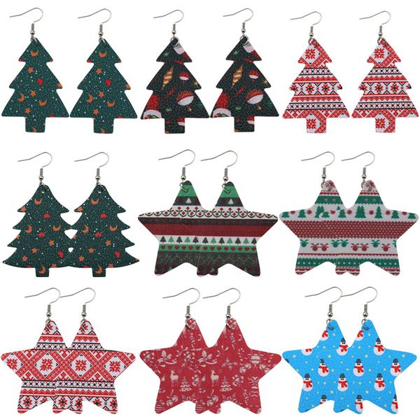 

cpop рождественская елка искусственная кожа серьги для женщин пентаграмма звезды снежинка шаблон падение серьги модные подарочные поставки п, Silver