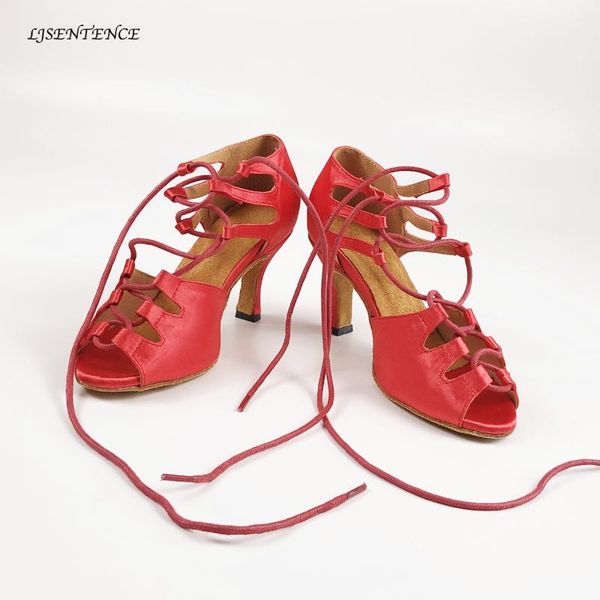 

latin dance red sneakers satin ballroom salsa jazz kizomba bachata dance woman 7cm high/medium/low height heels shoes