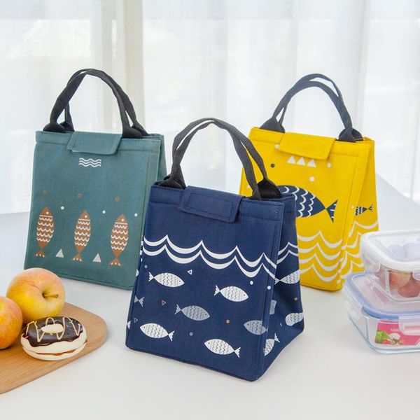 

2020 fashion portable insulated canvas lunch bag thermal picnic lunch bags for women kids men cooler box bag tote new
