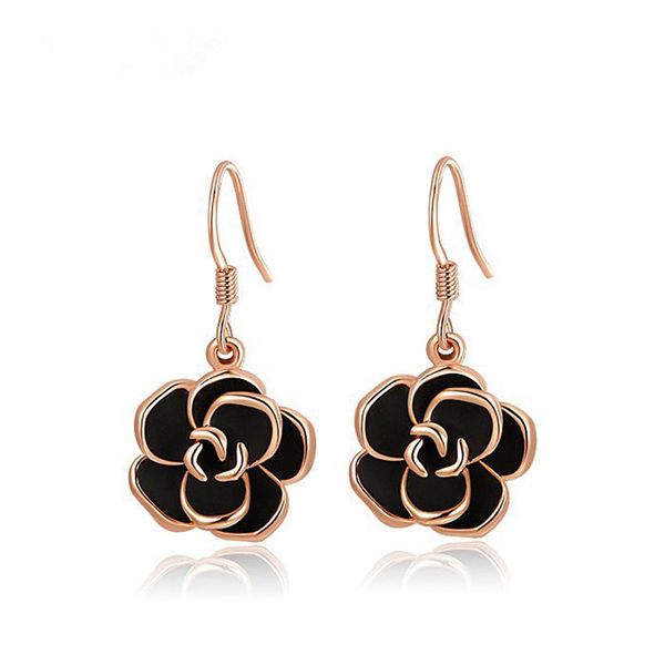 

2017 modyle fashion jewelry rose filled black flower glamourous dangle ladies earrings, Golden;silver