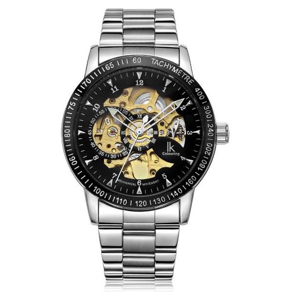 

double-sided hollow-out automatic mechanical watches fashion permeable men's watches men's leisure watches stainless steel watchba, Slivery;brown