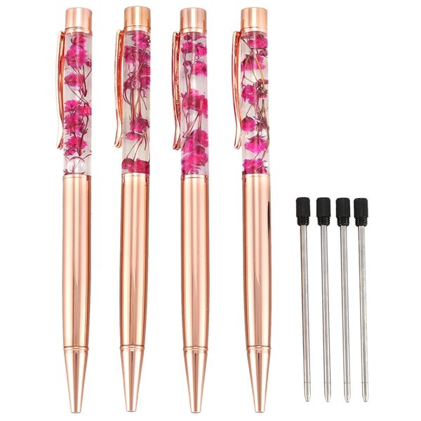 

dry flower ballpoint pen, dynamic liquid flower pen, metal ballpoint black ink refill pen writing stationery scho, Blue;orange