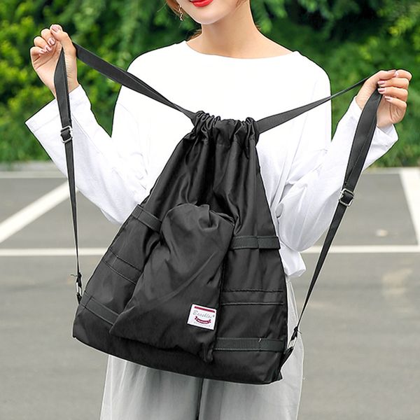 

35#women's backpack drawstring backpack men and women light school bag sports travel outdoor bag waterproof casual shoulder