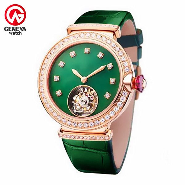 

womens luxury designer watches luxury lady ladies watch mechanical automatic 33mm case green leather strap sapphire diamond wristwatches, Slivery;brown