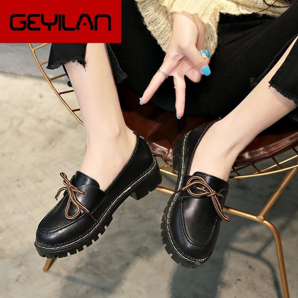 

england chunky-heel platform shoes students small leather shoes women's 2018 spring and autumn new style versatile retro black p