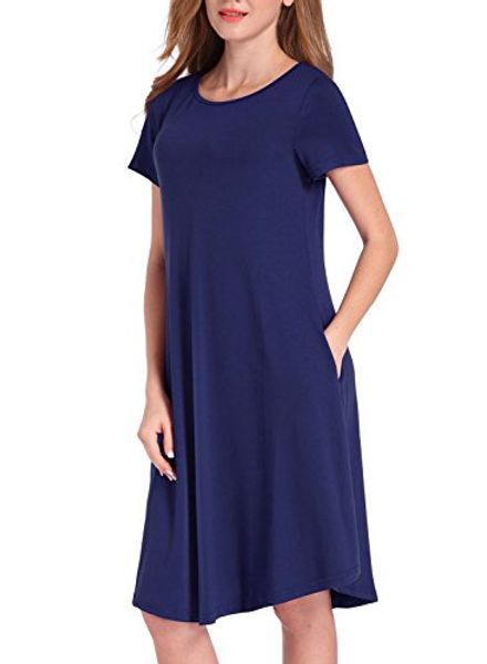 

huskary womens sleeveless and short sleeve casual pockets cotton tunic swing shift t shirt midi dress, Black;gray