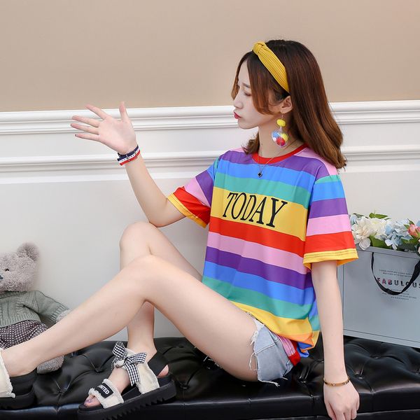 

mori girl summer short sleeve o-neck letters print t-shirt 2018 women fashion pullover red striped soft female casual tees, White