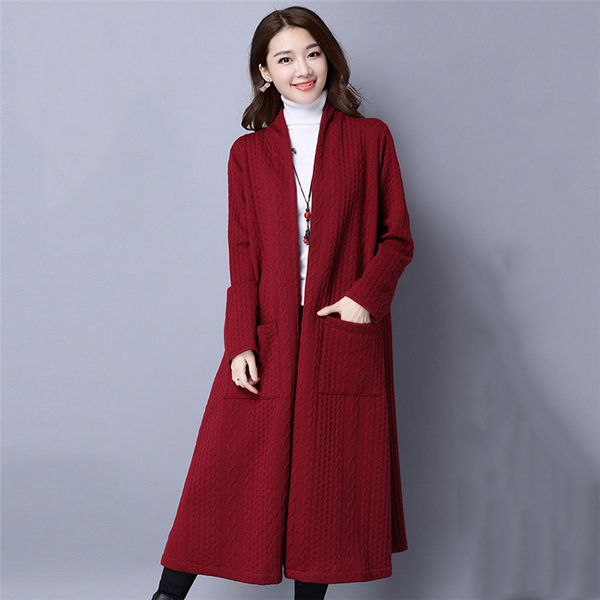 

2019 new autumn winter women long loose knitted cardigan coat female oversized casual cardigans pull outerwear trench coats xa77, White